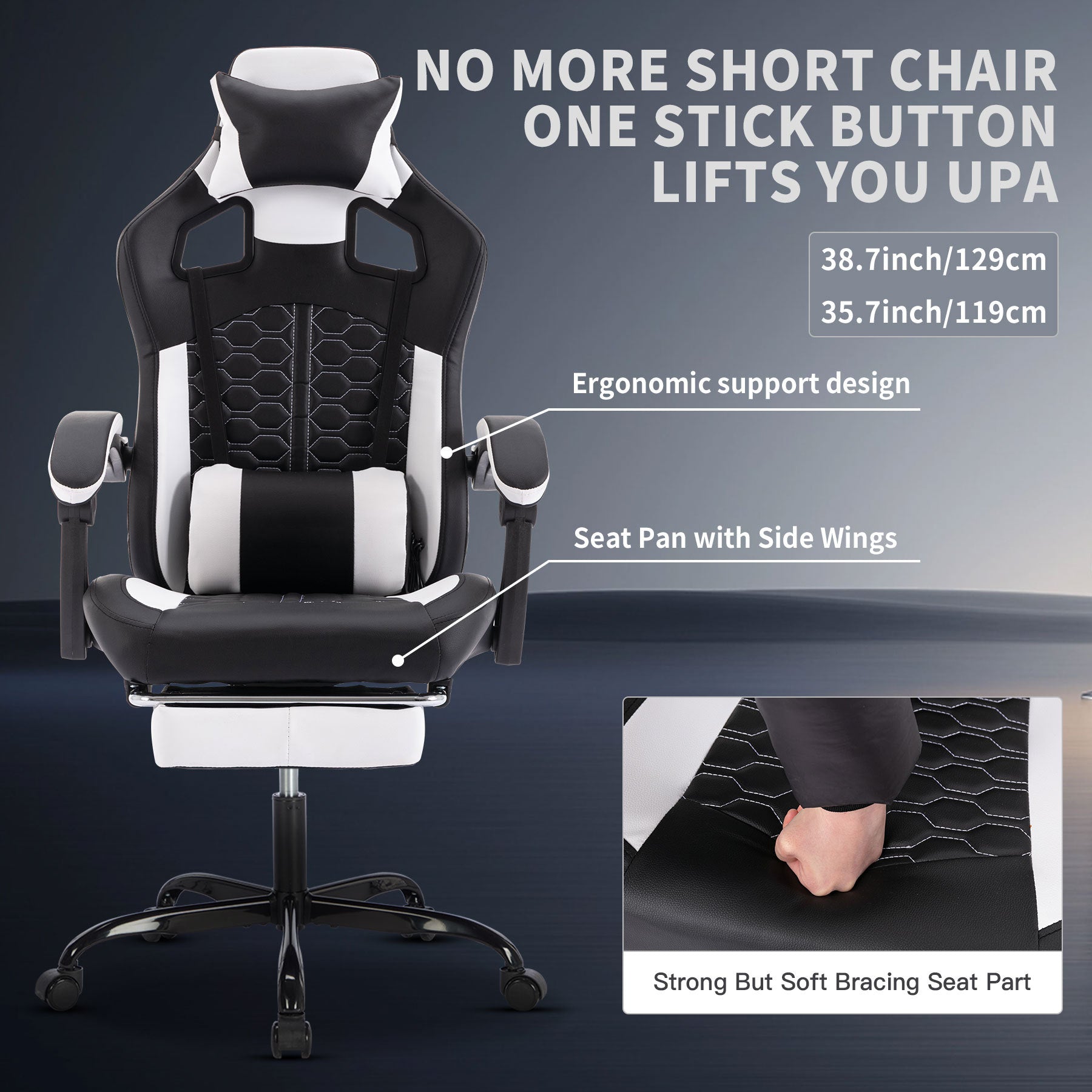 Gaming Chair with Massage,Ergonomic PC Gaming Chair with Footrest Comfortable Headrest and Lumbar Support,High Back PVC Leath