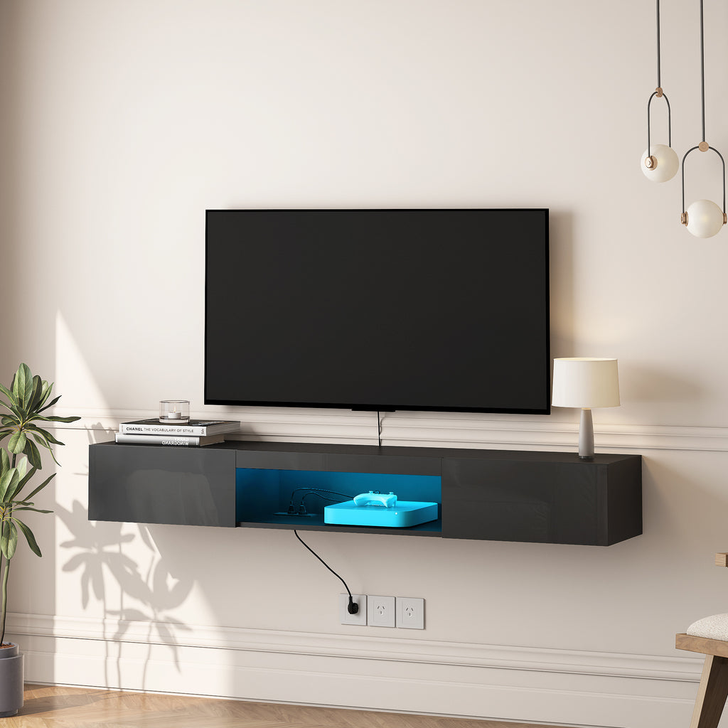 Floating TV Stand Wall Mounted with 16 Color LEDs,63' Modern TV Stand, Floating TV Cabinet Entertainment Center for 55 60 65 Inch TV,Black - Grand Goldman Shop