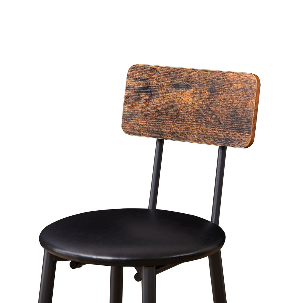 Round bar stool set with shelf, upholstered stool with backrest, Rustic Brown, 23.62'' W x 23.62'' D x 35.43'' H - Grand Goldman Shop