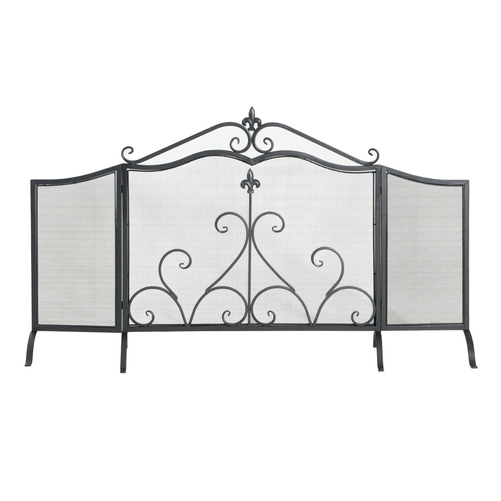 Onyx 3-Panel Iron Fireplace Screen 54' x 31.5', Black Finish - Grand Goldman Shop