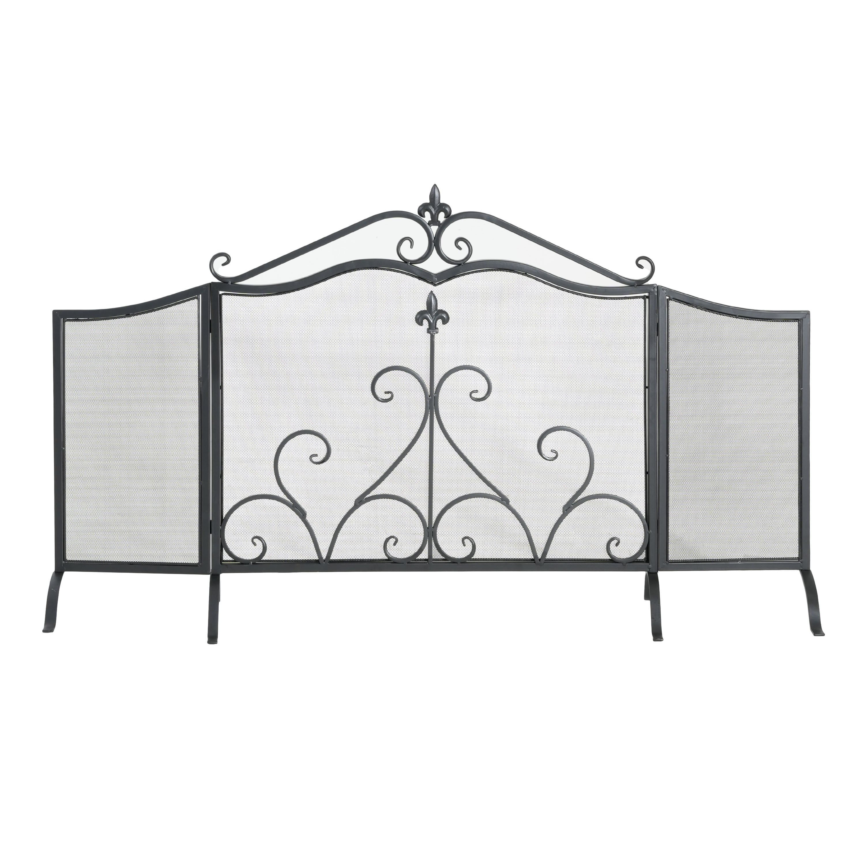 Onyx 3-Panel Iron Fireplace Screen 54' x 31.5', Black Finish - Grand Goldman Shop