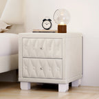 Elegant Velvet Nightstand with 2 Drawers and Crystal Handle, Storage Bedside Table with Button-Tufted, Beige - Grand Goldman Shop