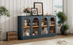 TREXM 4-Door Large Storage Buffet Cabinet with Glass Doors, Arched Cabinet with Adjustable Shelves for Kitchen, Dining Room and Living Room (Navy) - Grand Goldman Shop
