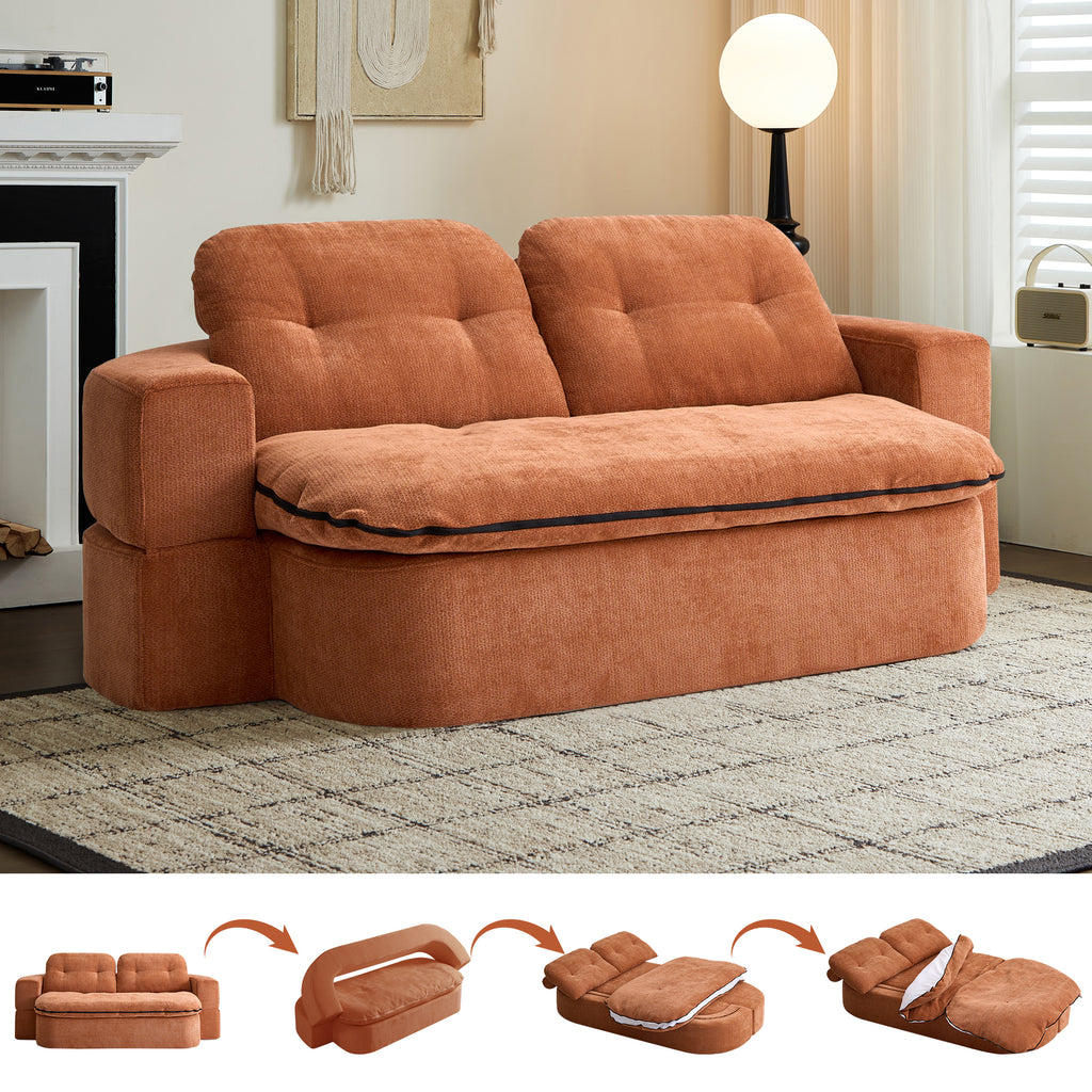 Modern Floor Sofa with 2 Pillows,Convertible Corduroy Fabric Foam-Filled Sleeper Sofa Bed, no assembly required,Convertible Sofa Cushion Unfolds into Quilt,Folding Mattress for Living Room,Playroom - Grand Goldman Shop