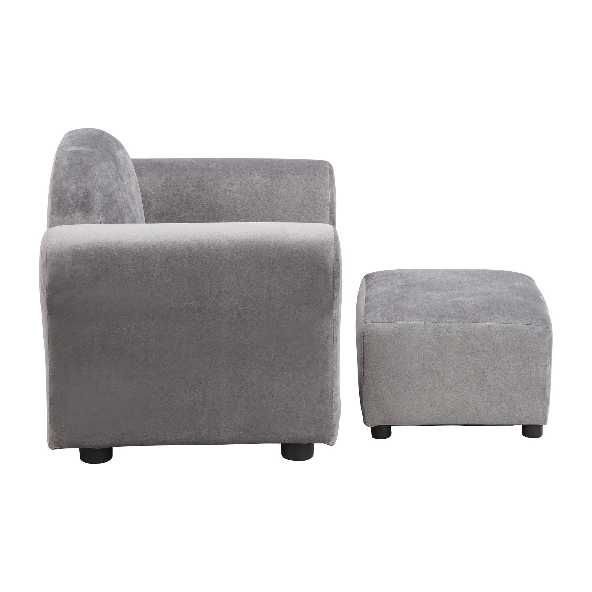 Kids Gray Velvet Upholstered Chair with Ottoman for Comfortable Seating - Grand Goldman