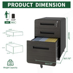 Stylish 3-Drawer Mobile File Cabinet with Lock, All-Steel Metal Storage Cabinet on Casters, Black, Holds A4/Letter Files - Av