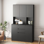 74' Freestanding Kitchen Pantry Cabinet Cupboard with 6 Doors,3 Shelves and 2 Drawer,Versatile Wardrobe & Kitchen Cabinet,Craft Storage Cabinet,Laundry Room Storage for  Kitchen (Black) - Grand Goldman Shop