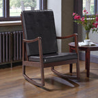 Raina Dark Brown Synthetic Leather & Espresso Finish Rocking Chair with Foam Cushioning, 220lb Capacity - Grand Goldman Shop