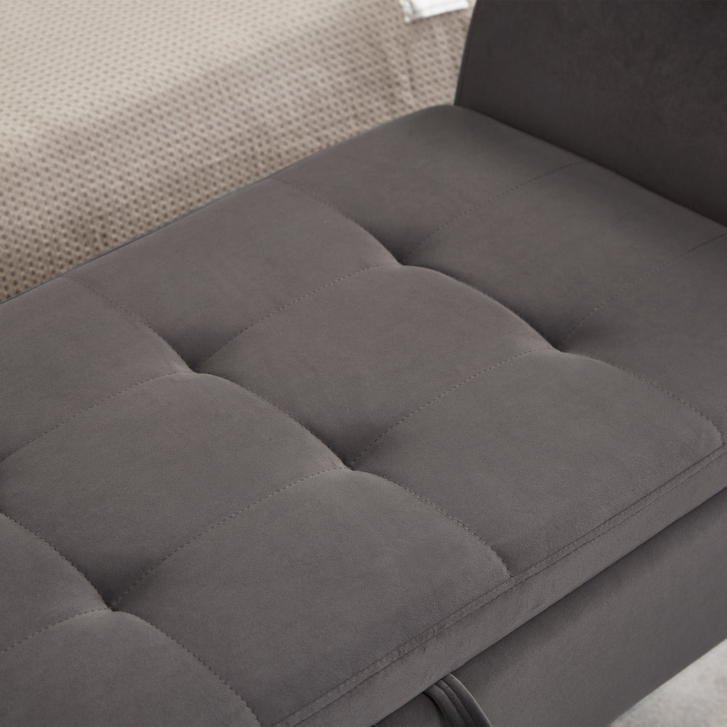 51.5' Bed Bench with Storage Grey Velvet - Grand Goldman Shop