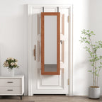 Solid Wood Jewelry Armoire Organizer Cabinet with Full-Length Mirror, Brown, Wall-Mounted Lockable with LED Light, 47.5x14.3 in - Grand Goldman Shop