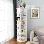 Rotating Shoe Rack Tower, 8-Tier Spinning Storage Rack, Free Standing 360° Revolving Organizer in White with PVC Construction, Holds 32 Pairs of Shoes - Grand Goldman Shop