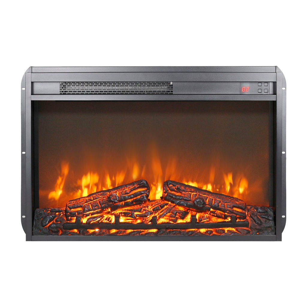 26 inch electric fireplace insert, ultra thin heater with log set & realistic flame, remote control with timer, overheating protection - Grand Goldman Shop