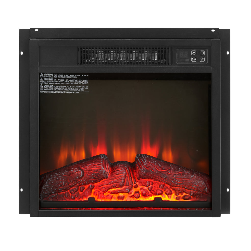 Electric Fireplace Insert 18' 1400W 120V ,Equipped with remote control, ultra thin heater with log set & realistic flame - BLACK - Grand Goldman Shop