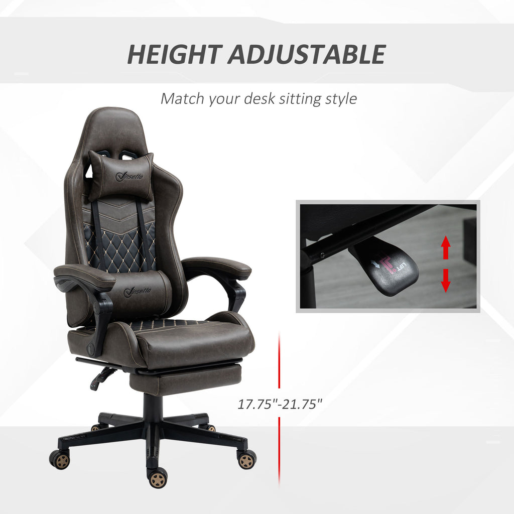 Vinsetto Racing Gaming Chair Diamond PU Leather Office Gamer Chair High Back Swivel Recliner with Footrest, Lumbar Support, A