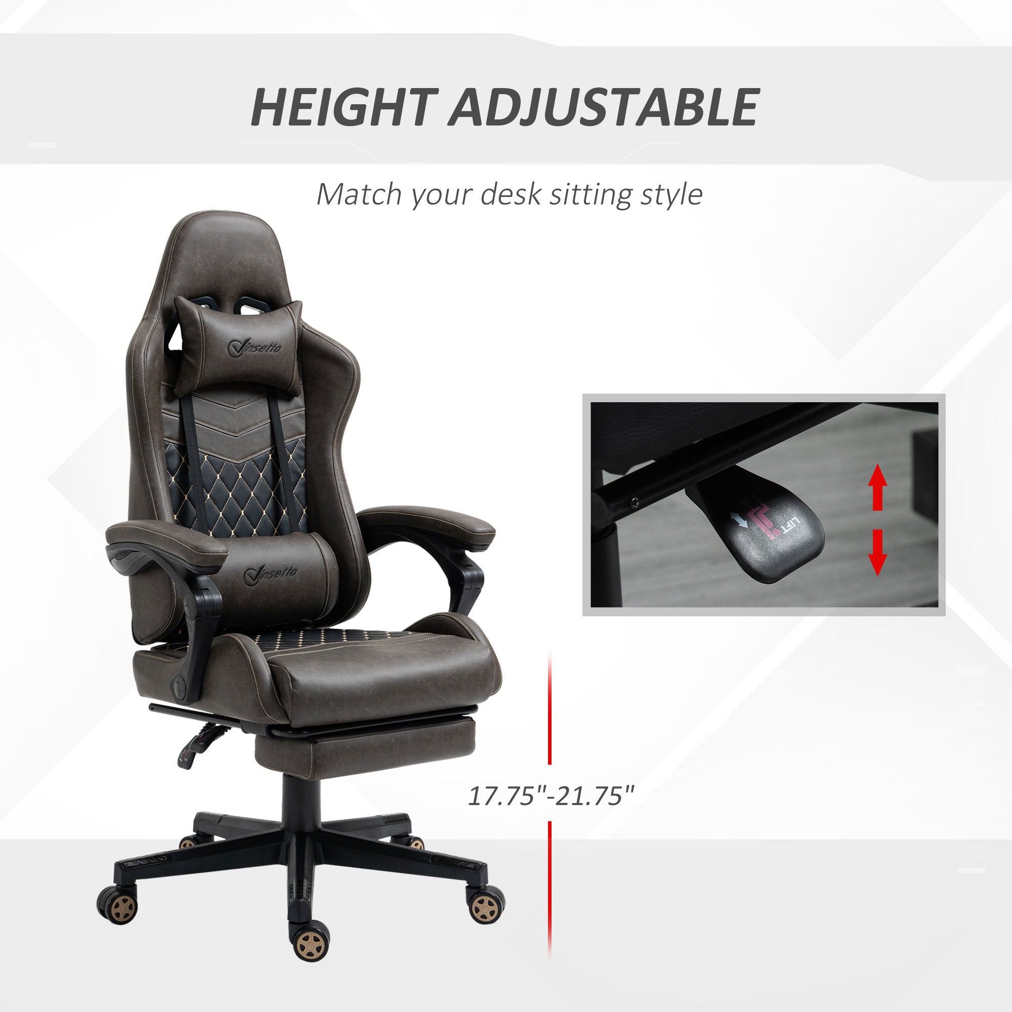 Vinsetto Racing Gaming Chair Diamond PU Leather Office Gamer Chair High Back Swivel Recliner with Footrest, Lumbar Support, A