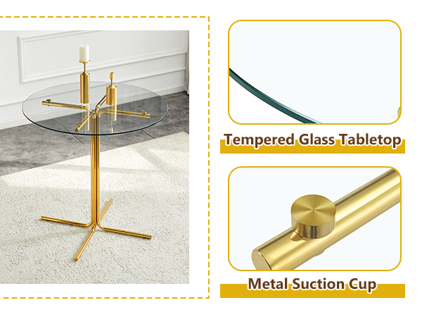 Round glass bar high table, 36 inch round bar table, tempered glass tabletop, sturdy gold chrome plated four column support, suitable for transparent round bar tables in small spaces, kitchens - Grand Goldman Shop