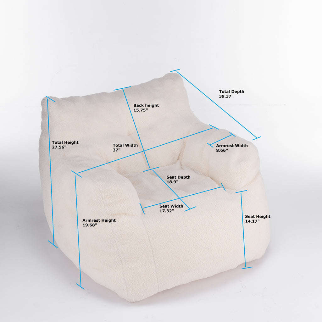 Ivory White Soft Teddy Fabric Tufted Foam Bean Bag Chair with Memory Sponge - Grand Goldman Shop