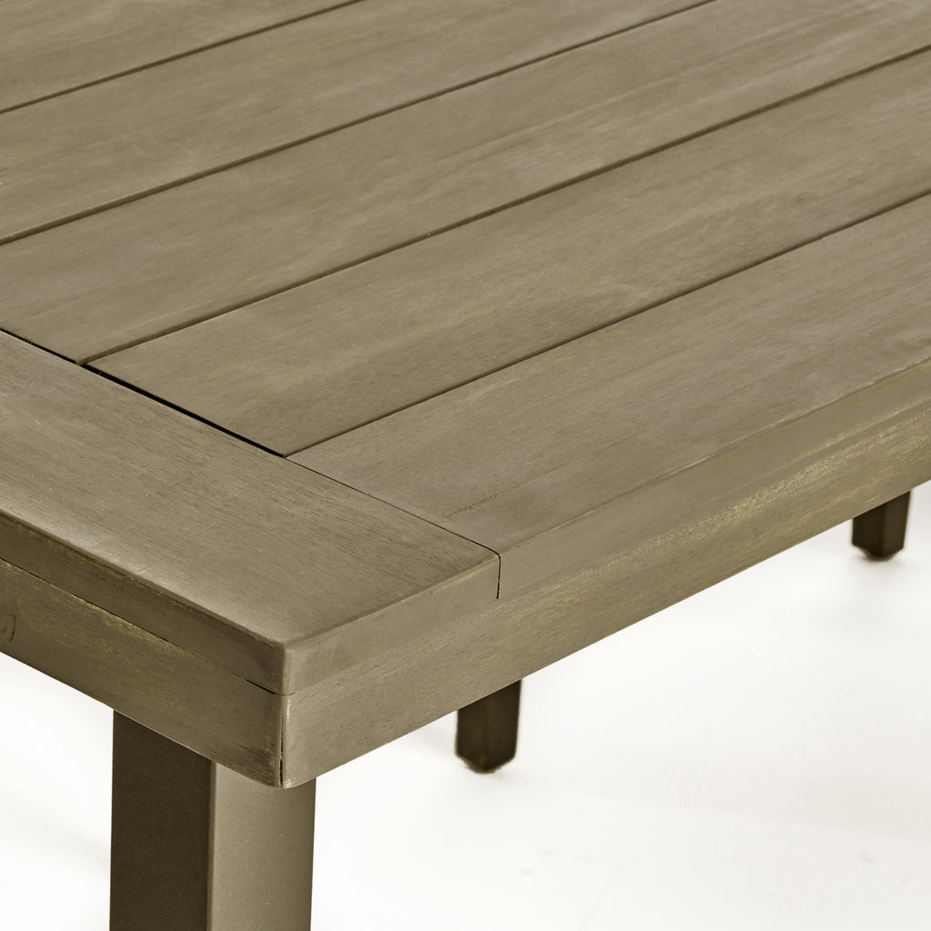 Acacia Wood Dining Table with Slat Design, Grey Finish / Rustic Metal - Grand Goldman Shop
