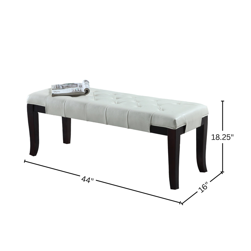 Linon Tufted Bench, Faux Leather, White - Grand Goldman Shop