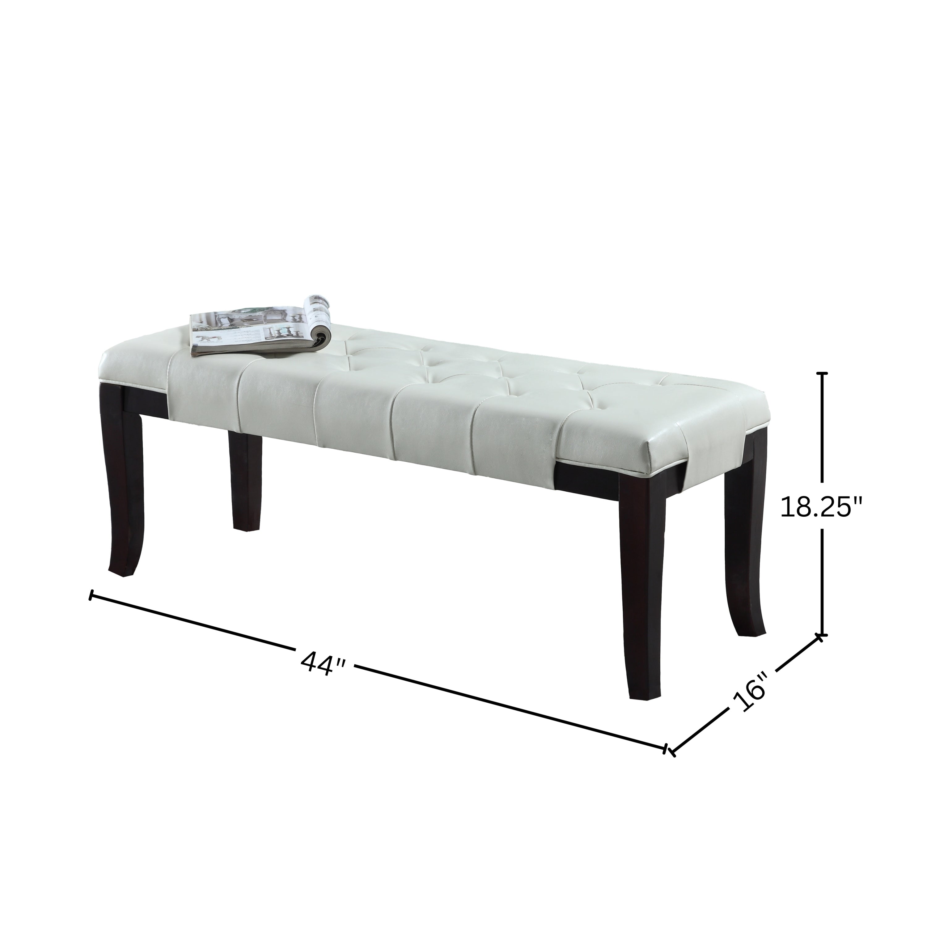 Linon Tufted Bench, Faux Leather, White - Grand Goldman Shop