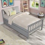 Twin Bed with Trundle, Platform Bed Frame with Headboard and Footboard, for Bedroom Small Living Space,No Box Spring Needed,Grey - Grand Goldman Shop