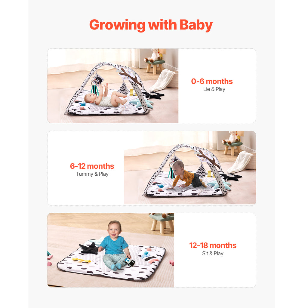Baby Play Gym Mat Tummy Time Activity Mat with 6 Sensory Toys 34.4' x 34.4' - Grand Goldman