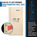 Biometric Wall Safe with Left Open Door in Beige Steel, 0.82 Cubic Ft | Premium Home Decor - Grand Goldman