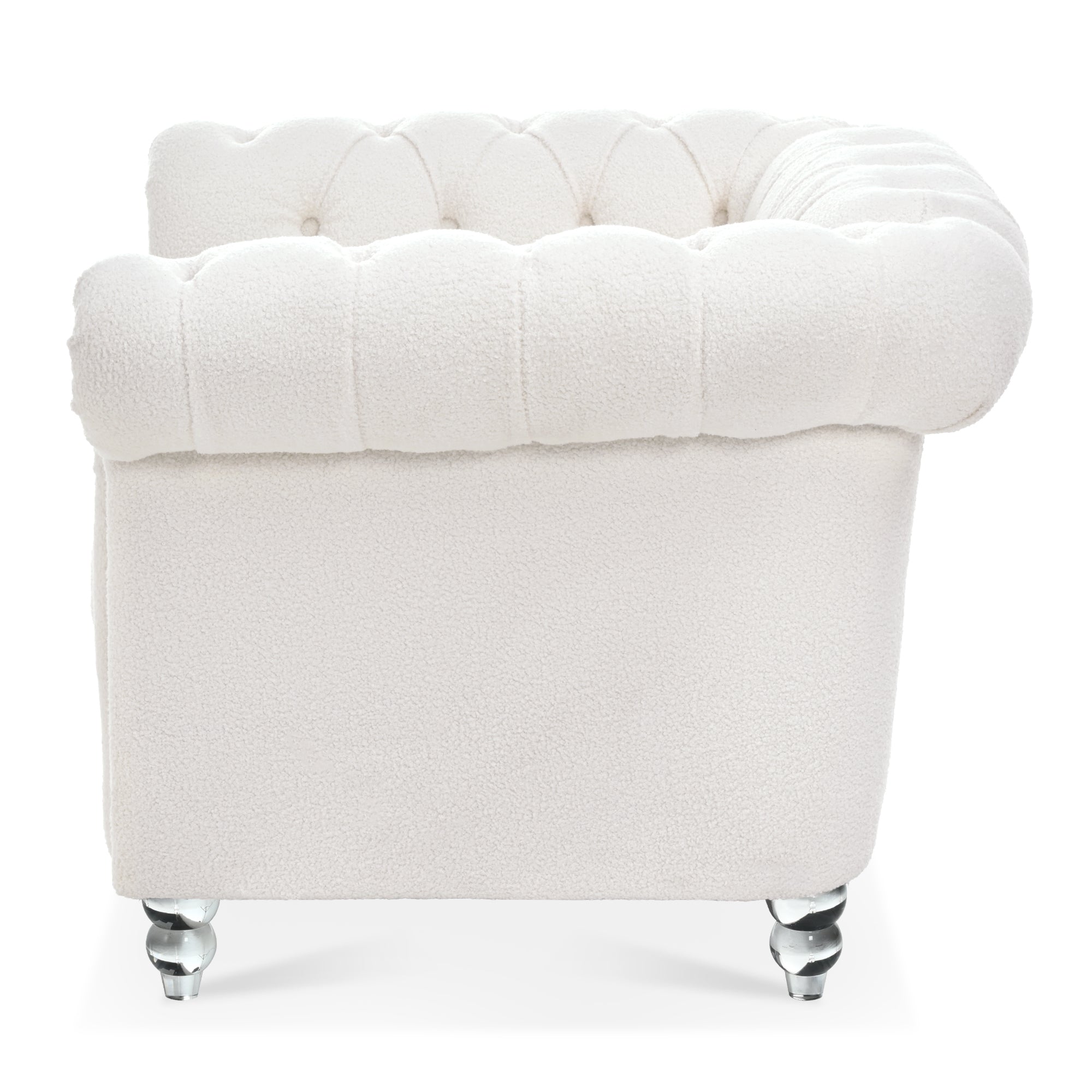 Modern Teddy Velvet 1 Seater Sofa for Living Room, White, Acrylic Legs, 38.98'W x 32.09'D x 28.35'H - Grand Goldman Shop