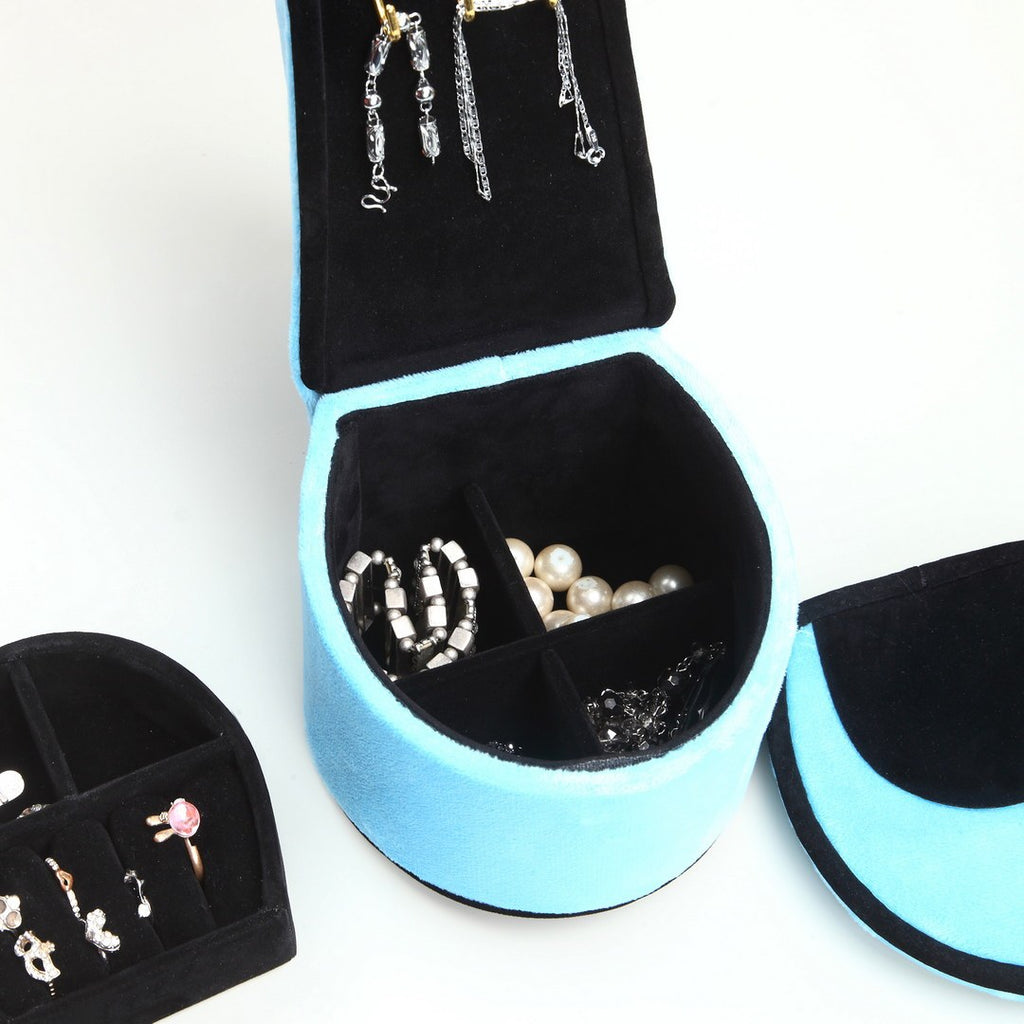 9' Tall Display Jewelry Box with Hooks, High Heel Shoe Design, Turquoise Velvet - Grand Goldman Shop
