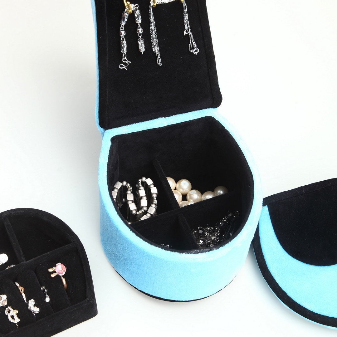 9' Tall Display Jewelry Box with Hooks, High Heel Shoe Design, Turquoise Velvet - Grand Goldman Shop
