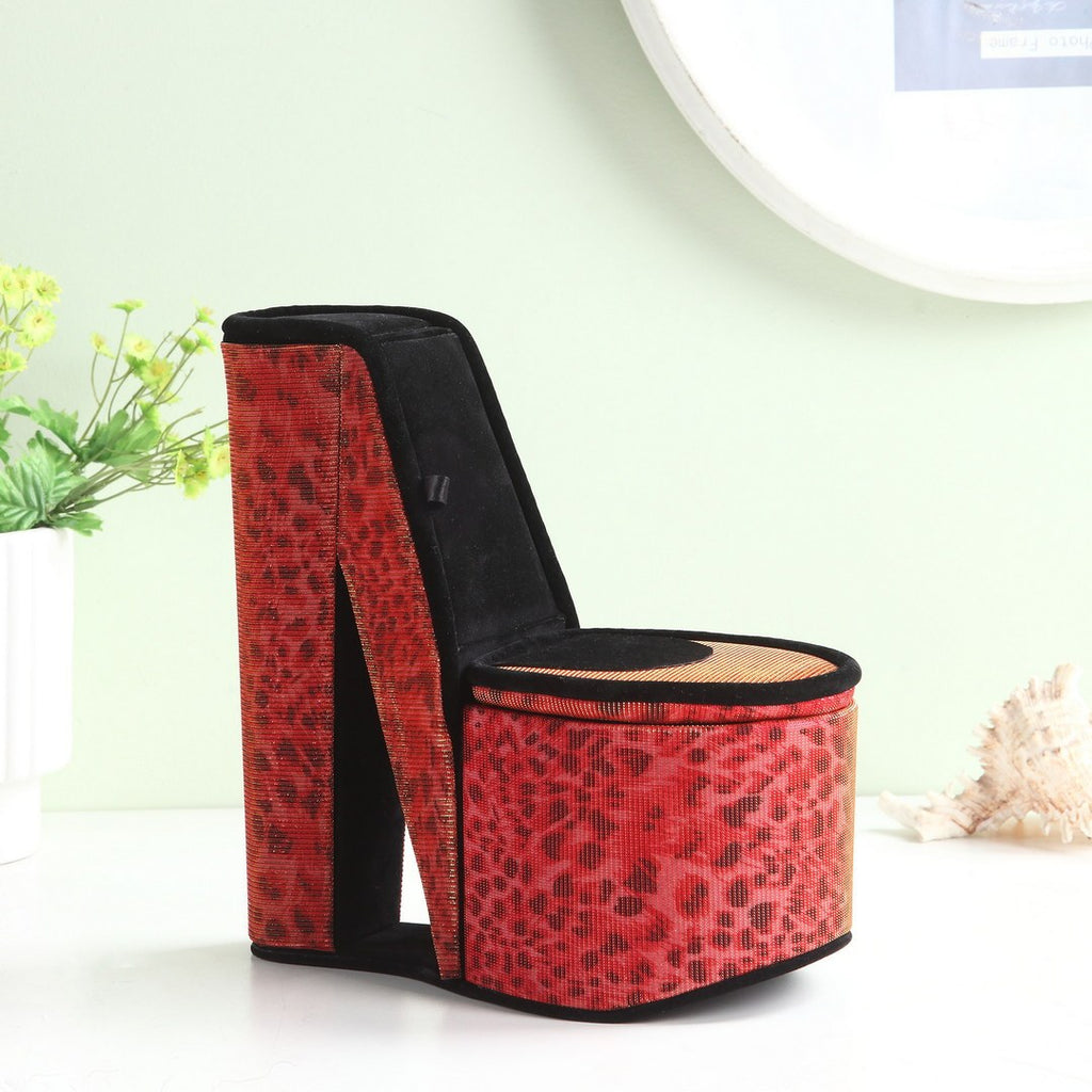 9' Tall Display Jewelry Box with Hidden Storage, High Heel Shoe Design, Leopard Print - Grand Goldman Shop
