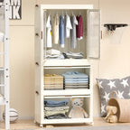 Portable Wardrobe Closet Storage Organizer with Magnetic Doors and Hanging Rod, Cream White - Grand Goldman Shop