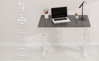 Stylish Adjustable Study Desk for Kids and Adults, Height-Adjustable Home Office Desk with White Frame and Gray Tabletop, 60c
