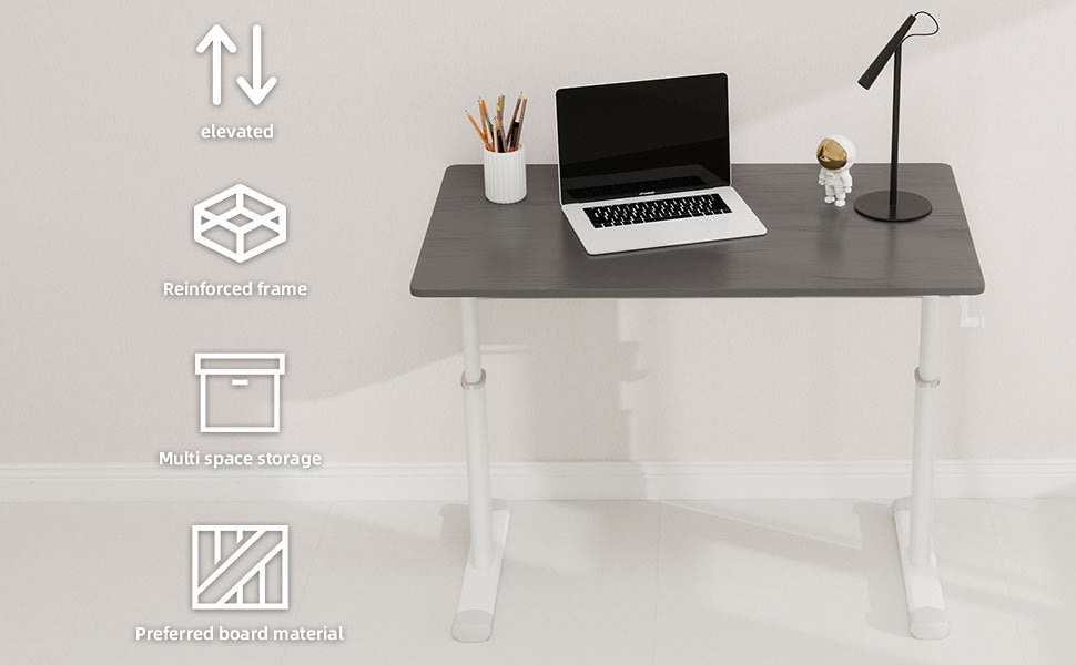 Stylish Adjustable Study Desk for Kids and Adults, Height-Adjustable Home Office Desk with White Frame and Gray Tabletop, 60c