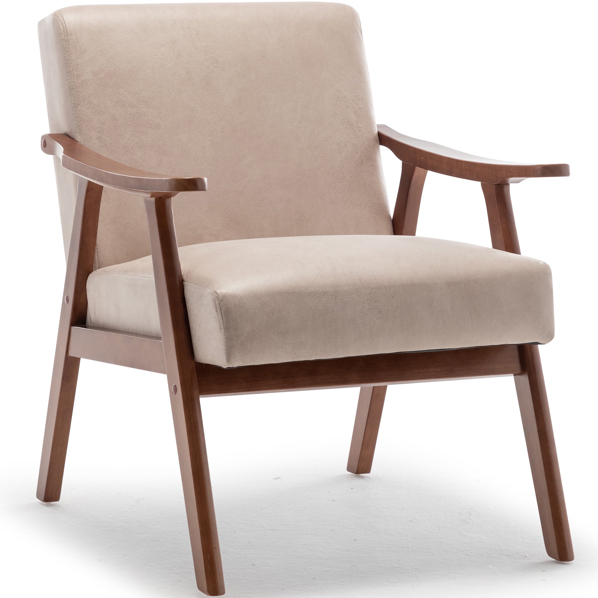 Mid-Century Modern Wingback Accent Chair with Solid Wood Frame and Extra-Thick Backrest – Lounge Chair for Living Room, Bedroom, or Reading Room - Grand Goldman Shop