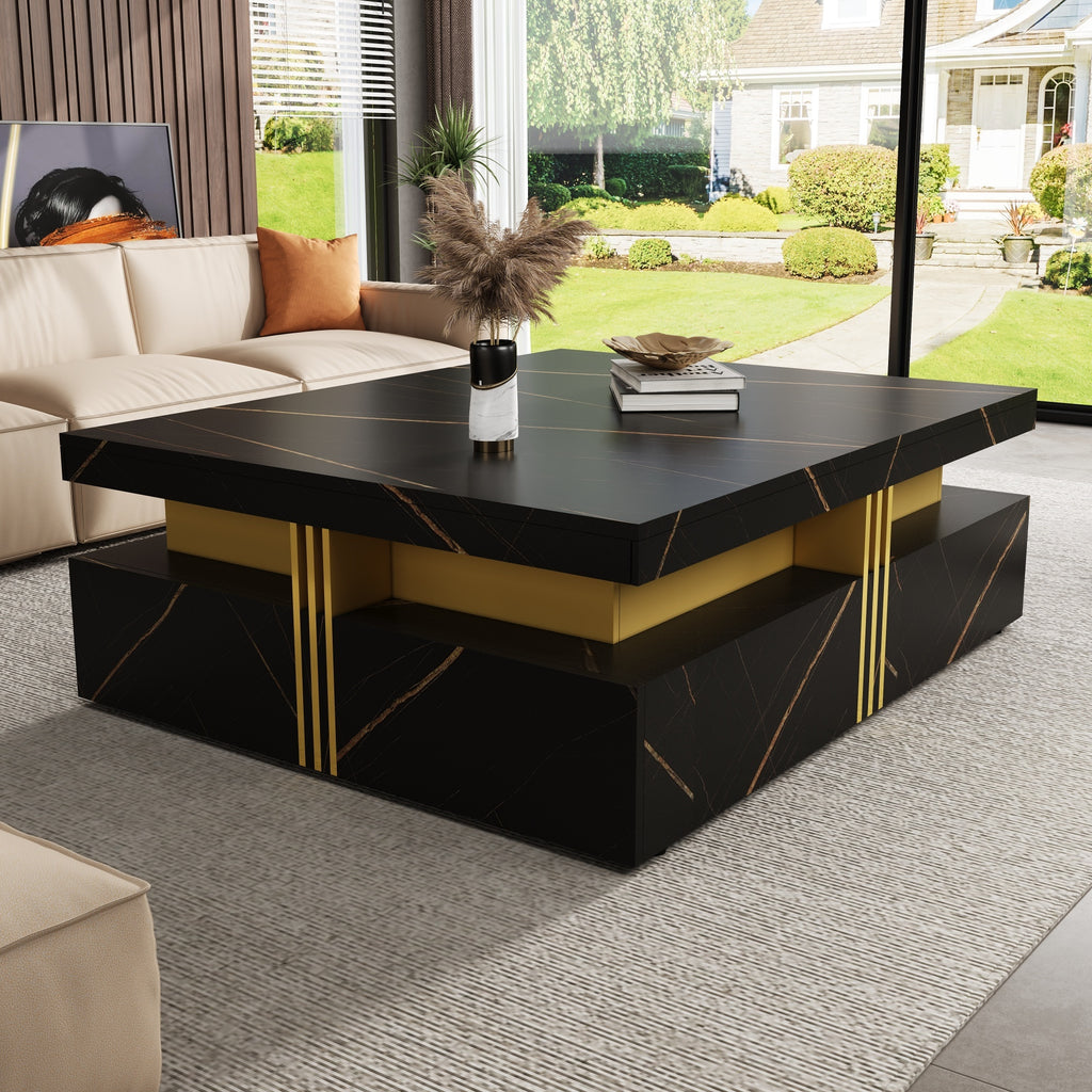 Modern Black Square Storage Coffee Table With 4 Drawers - Grand Goldman Shop