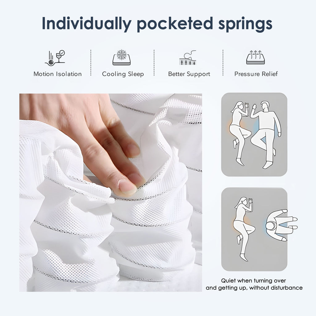 Queen Size Mattress,12 Inch Hybrid Mattress, Individually Pocketed Innerspring, Medium Firm - Grand Goldman Shop