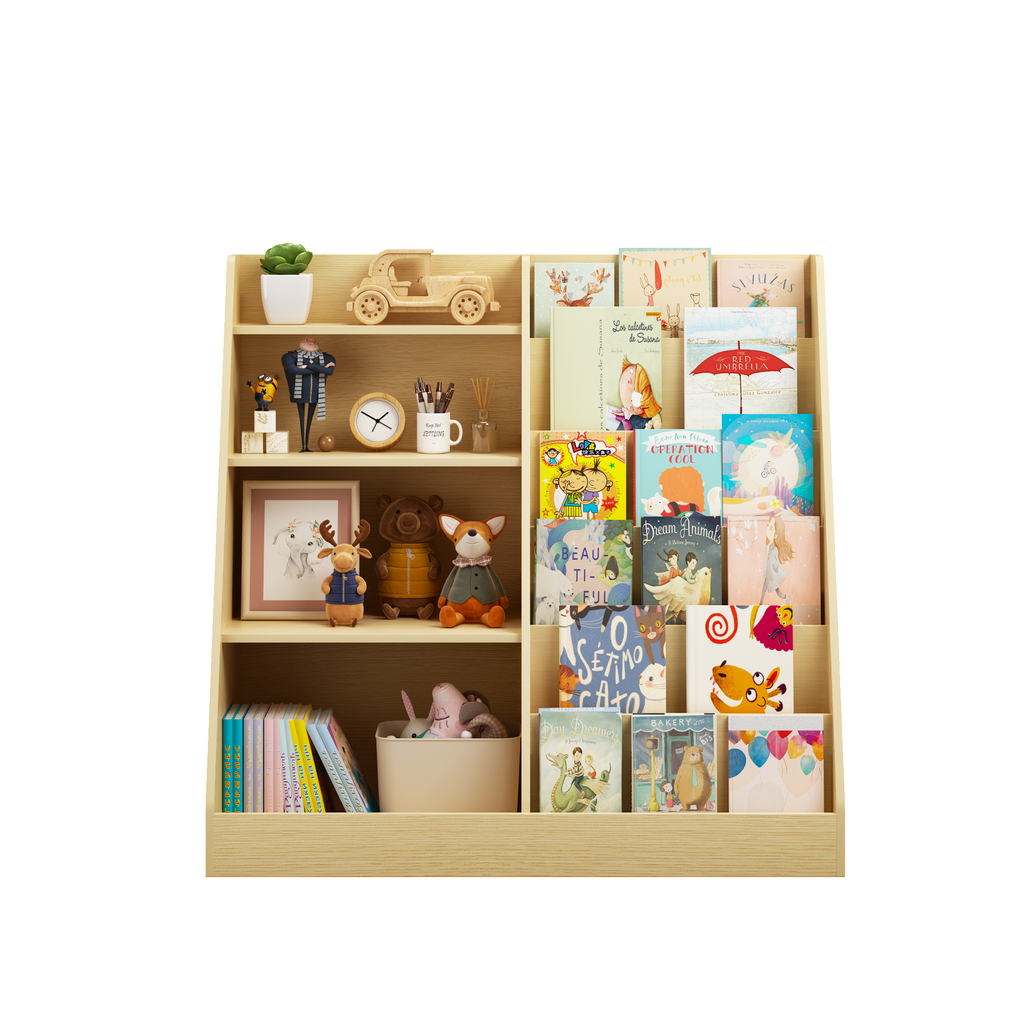 Kids Bookshelf and Toy Storage Organizer, Multifunctional 4 Tier Wooden Kids Book Shelf with  Bookcase Display Stand in Kids 