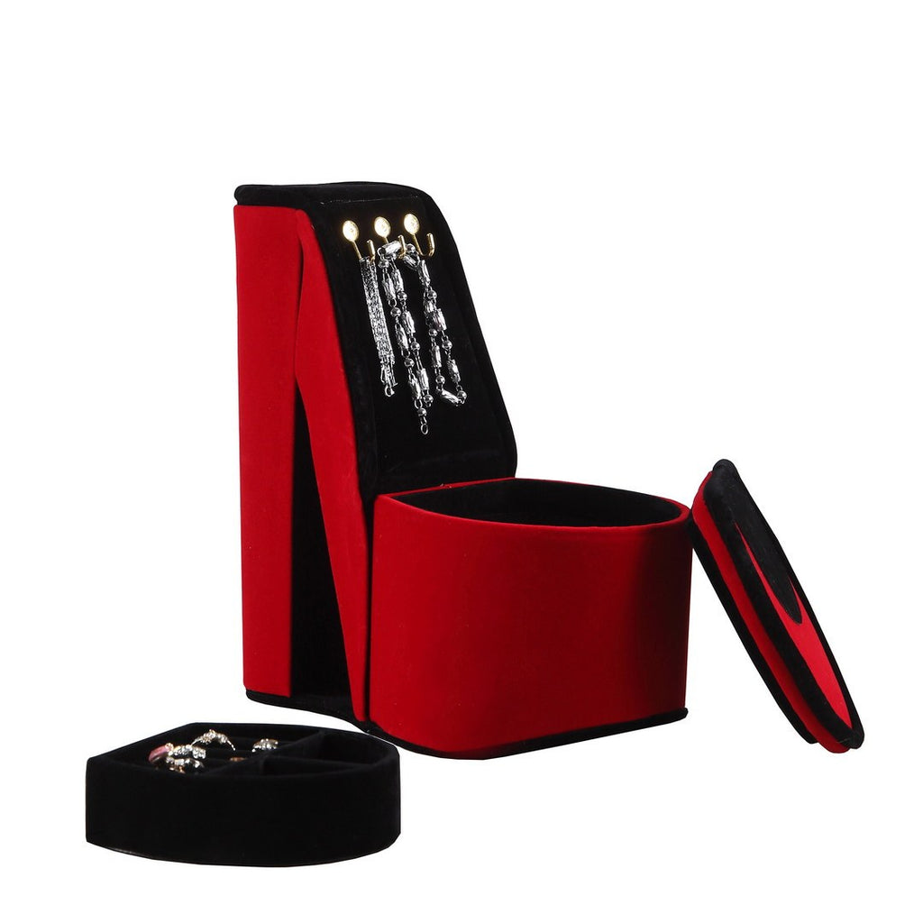 9' Tall Display Jewelry Box with Hooks, High Heel Shoe Design, Red Velvet - Grand Goldman Shop