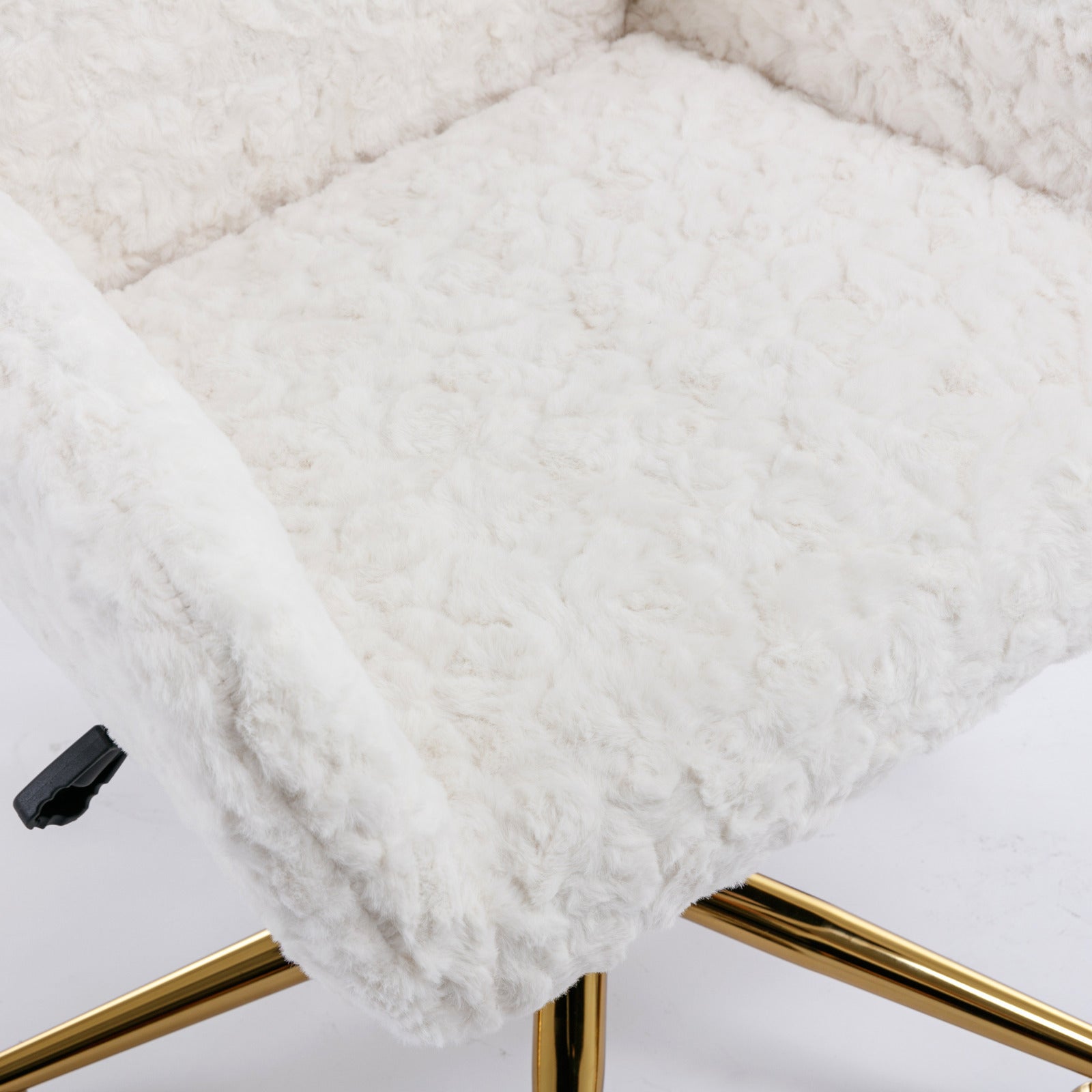 A&A Furniture Artificial Rabbit Hair Office Chair with Golden Metal Base, Adjustable Swivel Vanity Chair, Beige Velvet - Shop