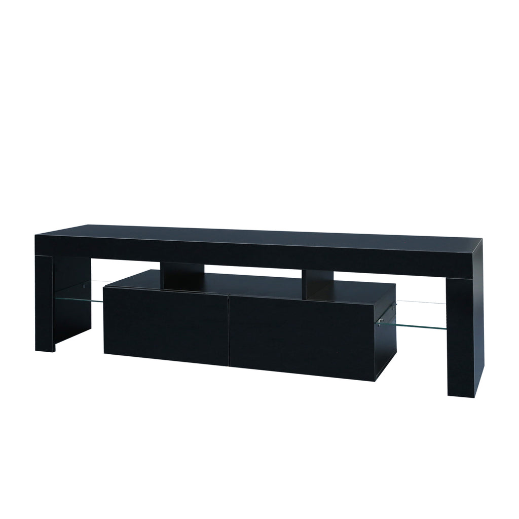 Modern Black TV Stand, 20 Colors LED TV Stand w/Remote Control Lights - Grand Goldman Shop