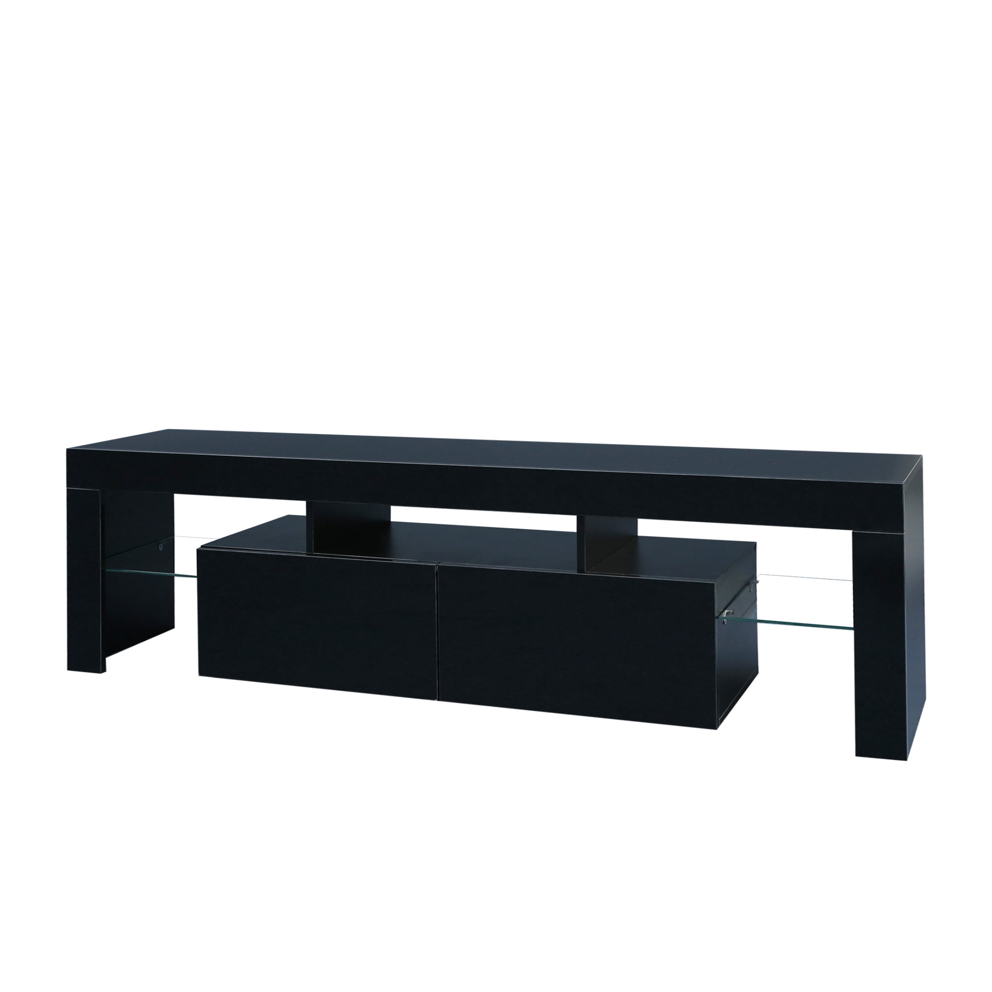 Modern Black TV Stand, 20 Colors LED TV Stand w/Remote Control Lights - Grand Goldman Shop