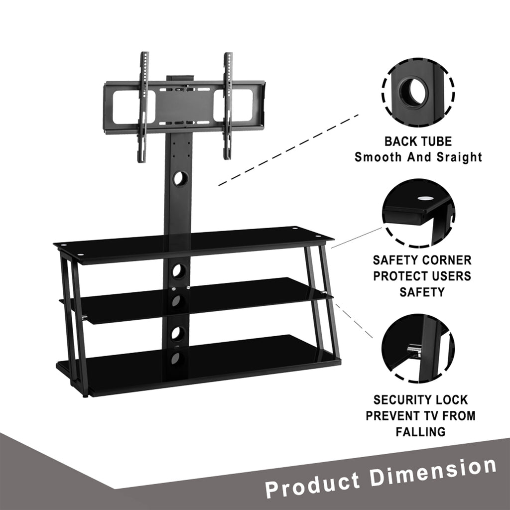 Multi-Function Adjustable TV Stand Black Tempered Glass - Grand Goldman Shop