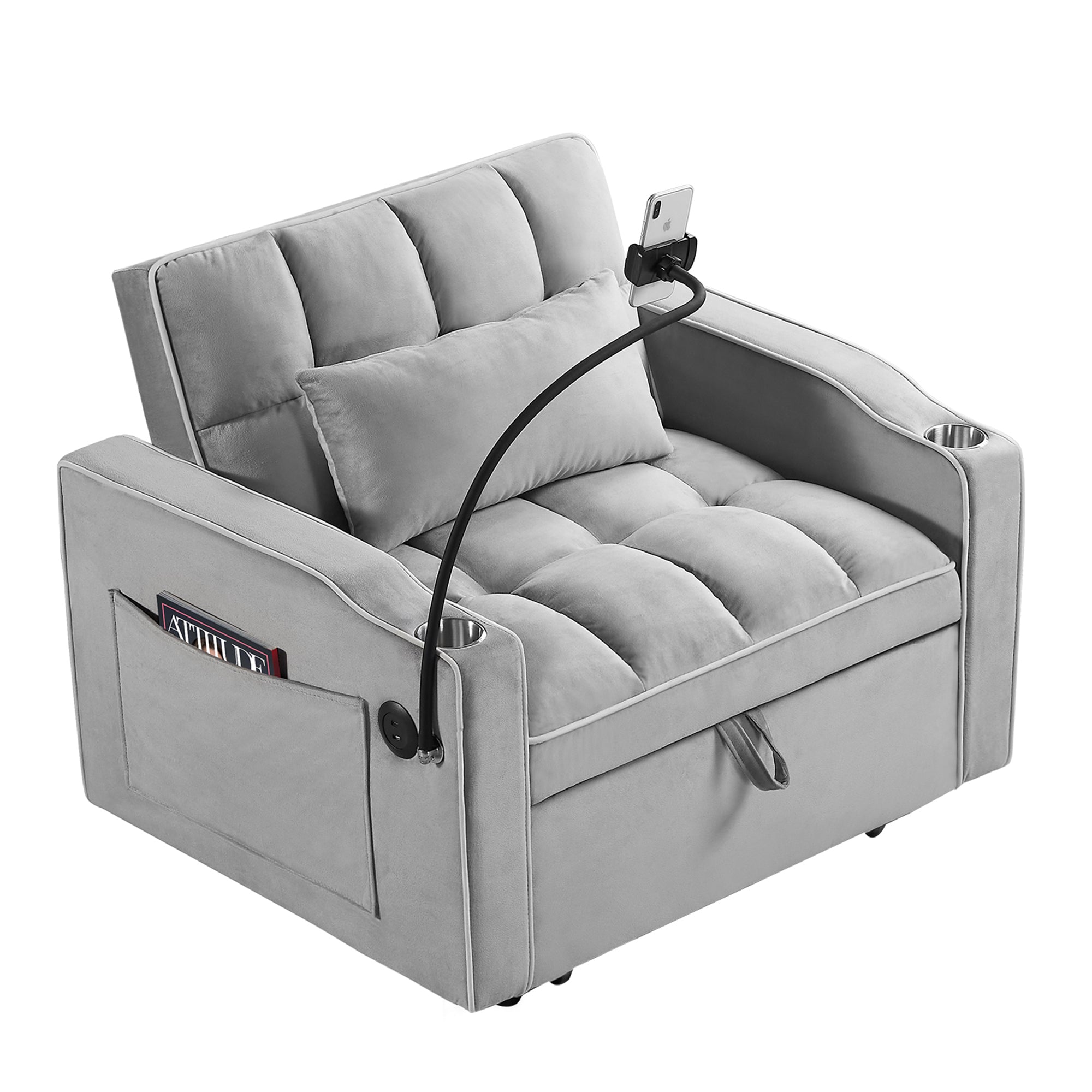 Convertible Sleeper Chair Sofa Bed Adjustable Pull Out Sleeper Chair Bed Multi-Pockets Folding Sofa Bed for Living Room Bedroom Small Space,3-in-1 Sofa Bed - Grand Goldman Shop