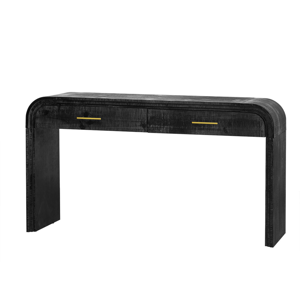 TREXM Unique Retro Silhouette Console Table with Open Style, Two Top Drawers for Entrance, Dinning Room, Living Room (Antique Black) - Grand Goldman Shop