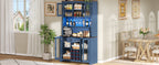 70.9' Kitchen Pantry Storage Cabinet Rustic Buffet Cabinet, Kitchen Hutch Cabinet with LED Outlets Food Pantry Cabinet with Doors and Shelves Wine Rack for Dining Room, Navy Blue - Grand Goldman Shop