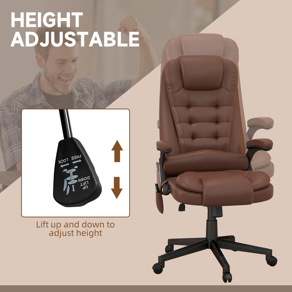 HOMCOM High Back Vibration Massage Office Chair with 6 Vibration Points, Heated Reclining PU Leather Computer Chair with Armr