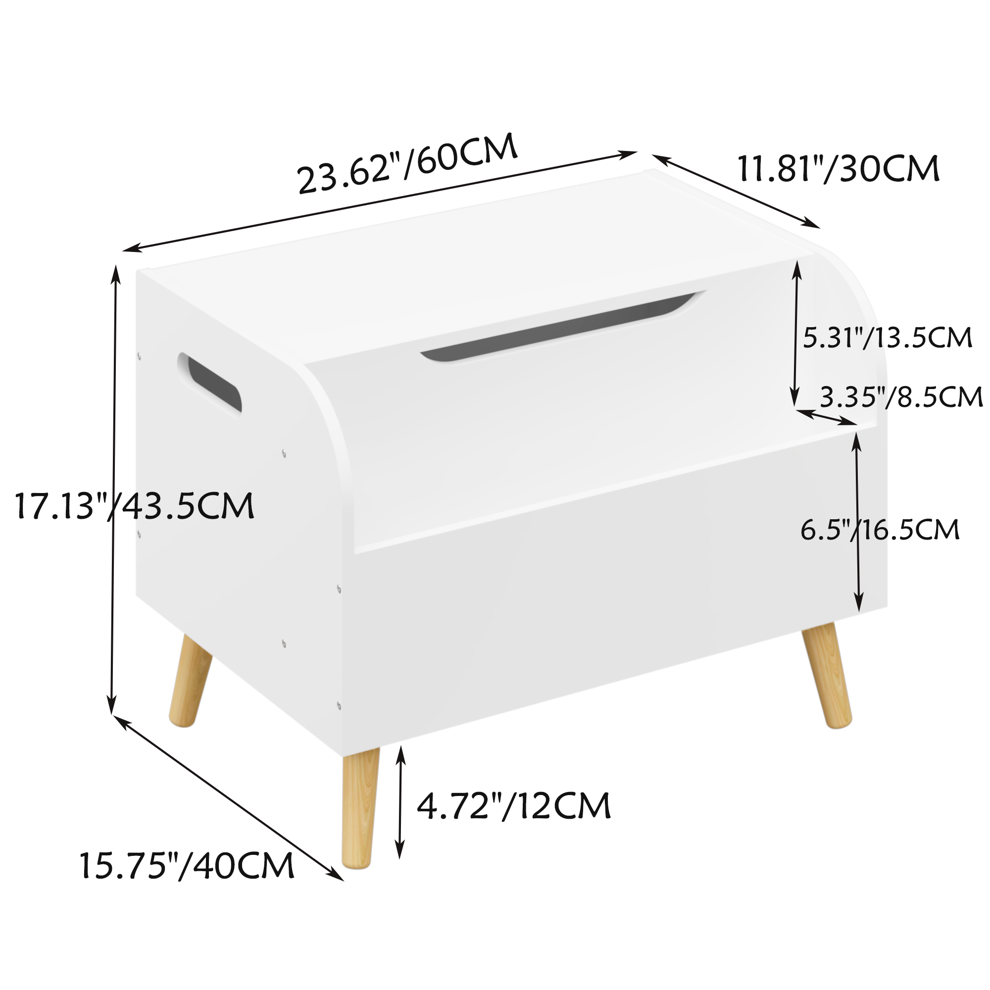 Wooden Toy Box with Front Bookshelf, Flip-Top Lid, Safety Hinge for Kids Room Organization in White, Solid Wood & MDF Constru