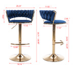 Set of 2  Bar Stools,with Chrome Footrest and Base Swivel Height Adjustable Mechanical Lifting Velvet + Golden Leg Simple Bar Stool-BLUE - Grand Goldman Shop