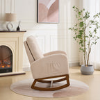 27.2'W Rocking Chair for Nursery, Polyester Glider Chair with High Back and Side Pocket, Rocking Accent Armchair with Rubber Wood Legs for Living Room/Bedroom.Beige - Grand Goldman Shop
